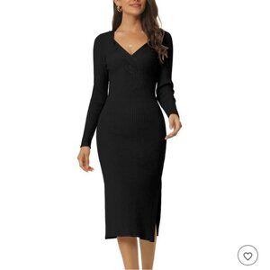 RD Style Navy Luna Knit V-Neck Long Sleeve Pencil Midi Dress Size S